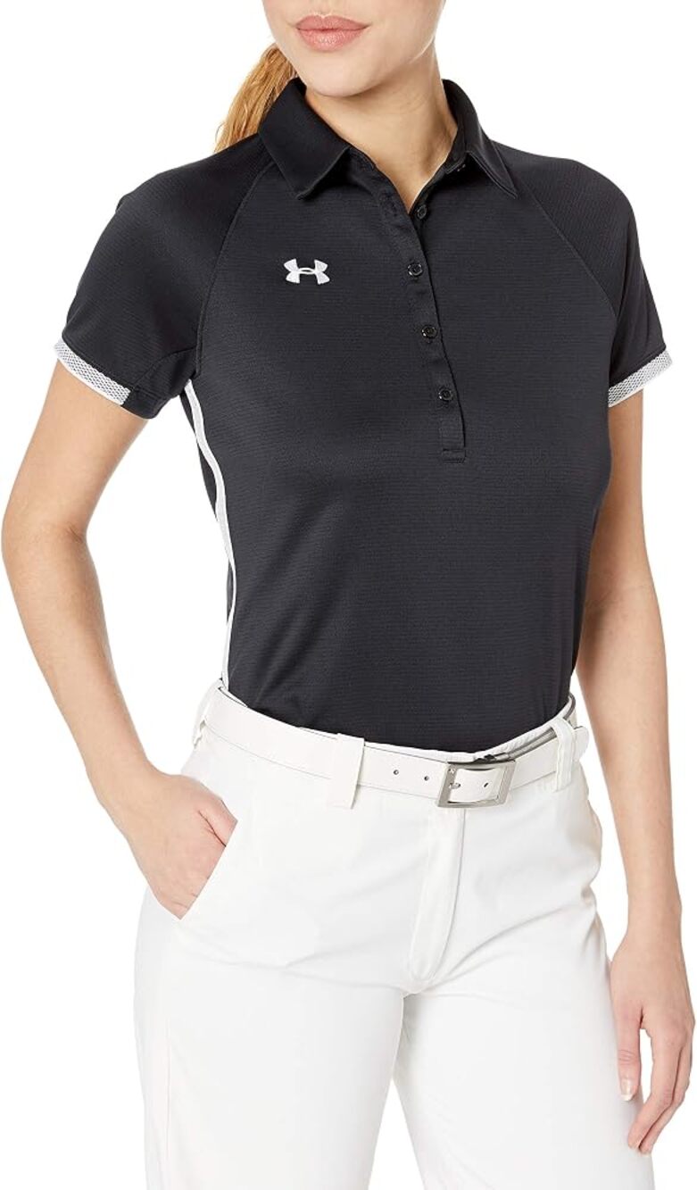 Under Armour Rival Polo Womens XL Black HeatGear Short Sleeve Golf Loose Fit